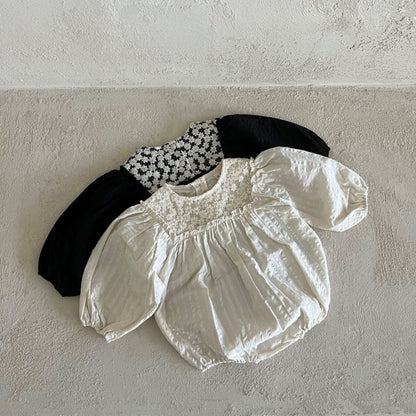 Baby Floral Embroidered Yoke Bubble Romper (0-24m) - AT NOON STORE