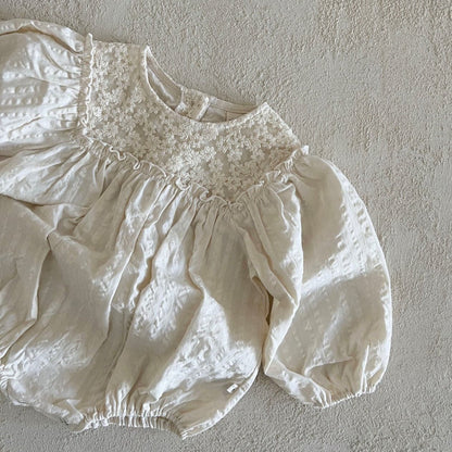 Baby Floral Embroidered Yoke Bubble Romper (0-24m) - AT NOON STORE