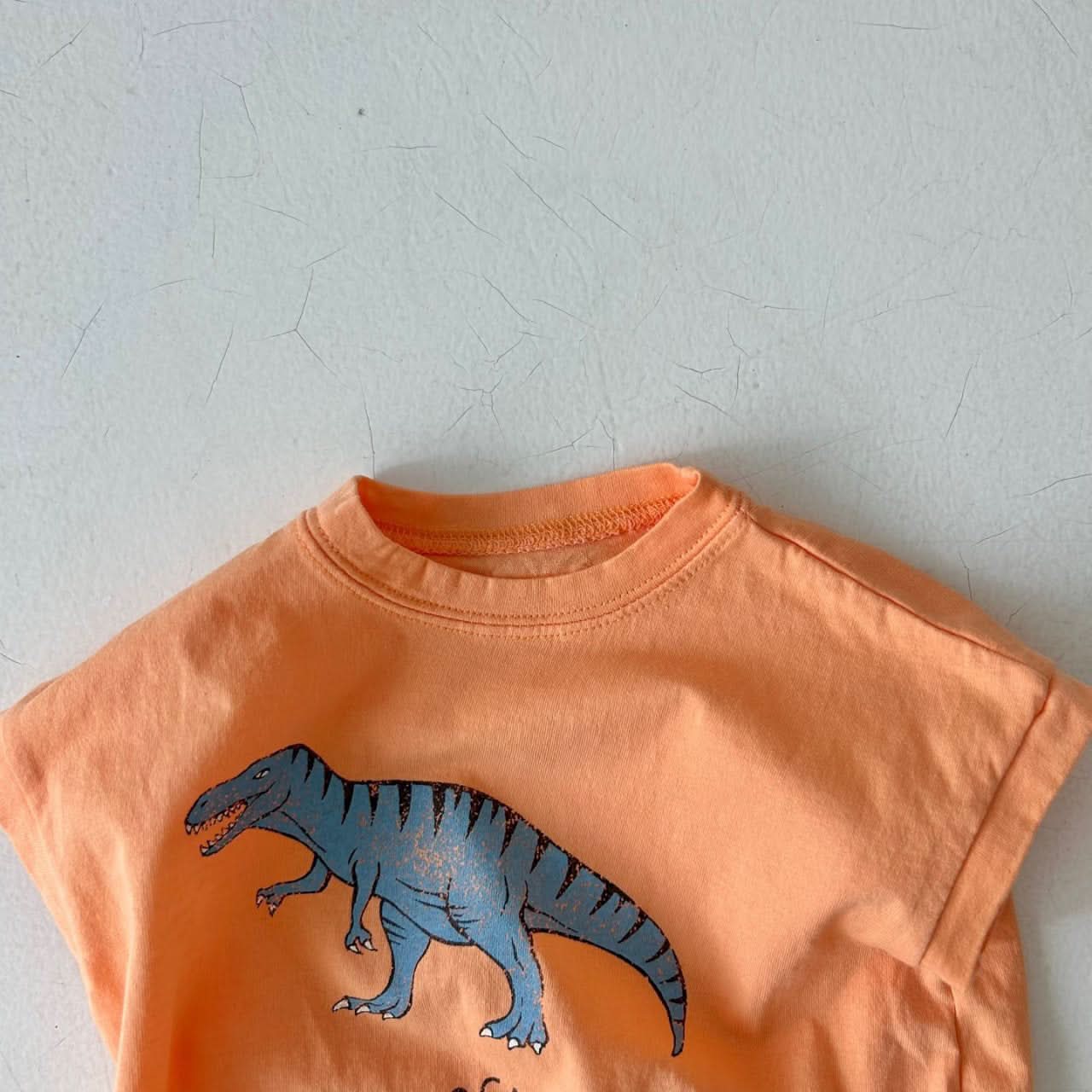 Baby Summer Dinosaur Short Sleeve Tee Romper (4-24m) - Orange Tyrannosaurus - AT NOON STORE