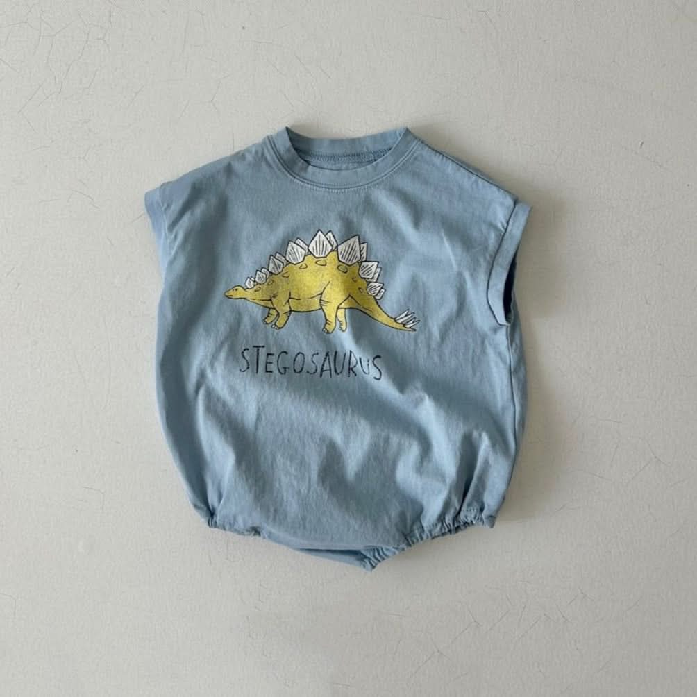 Baby Summer Dinosaur Short Sleeve Tee Romper (4-24m) - Blue Stegosaurus - AT NOON STORE