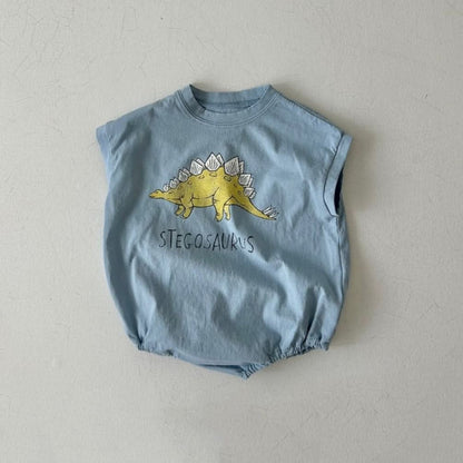 Baby Summer Dinosaur Short Sleeve Tee Romper (4-24m) - Blue Stegosaurus - AT NOON STORE