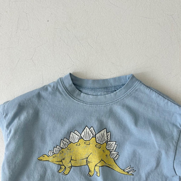 Baby Summer Dinosaur Short Sleeve Tee Romper (4-24m) - Blue Stegosaurus