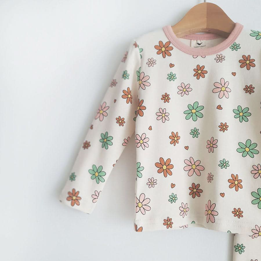 Kids Daisy Print T-shirt and Leggings Set (1-5yrs)  - Cream - AT NOON STORE