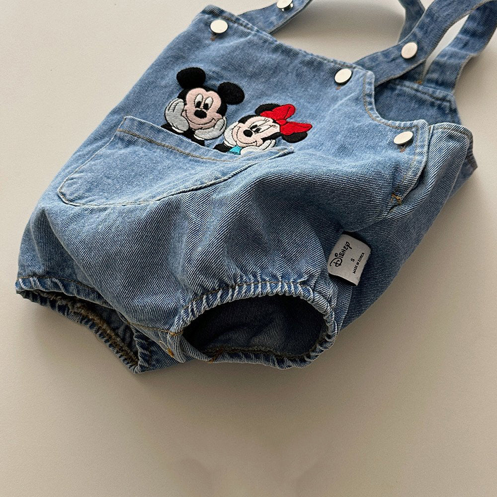 Baby Spring Mickey Mouse Embroidery Shortalls (3-6m) - Blue Denim - AT NOON STORE