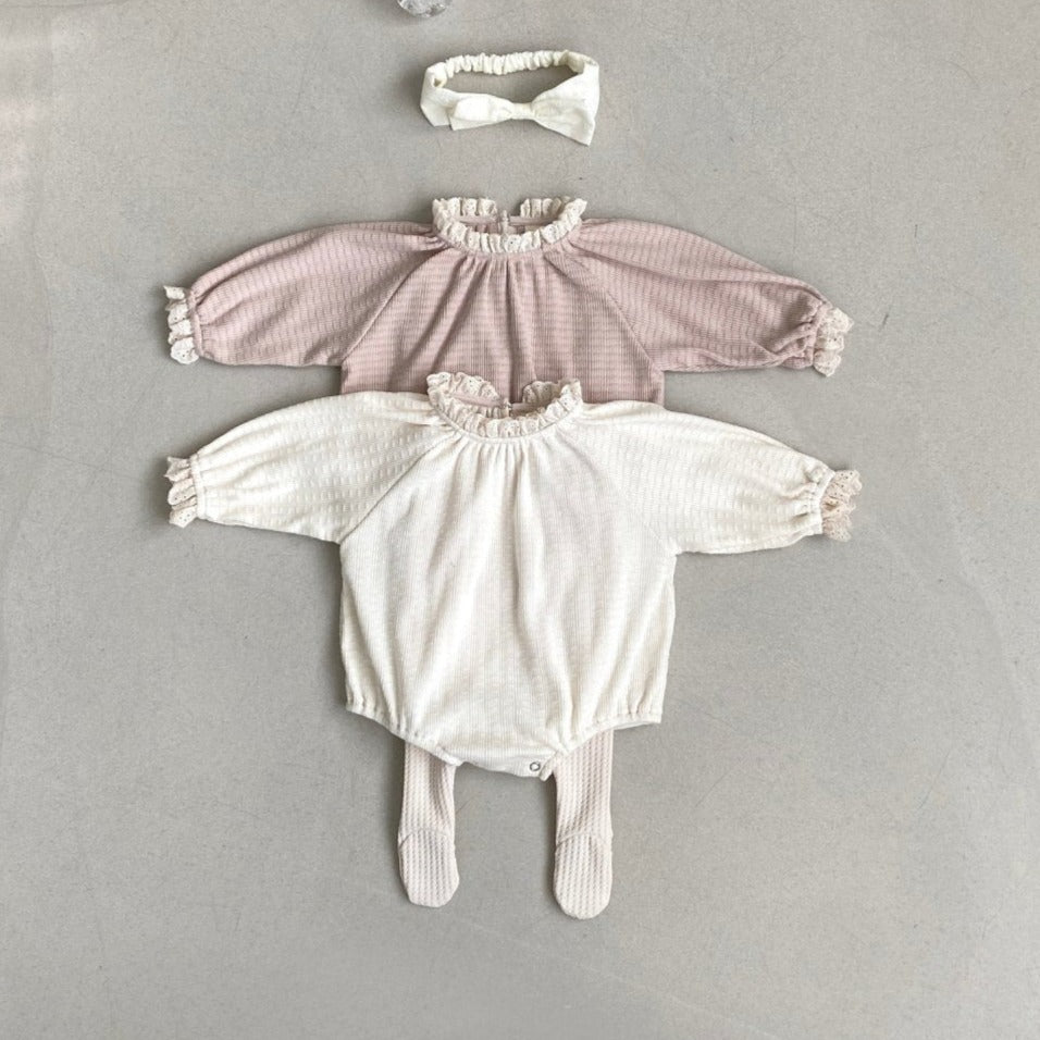 Baby BH Lace Trim Bubble Romper (3-18m) - Cream - AT NOON STORE