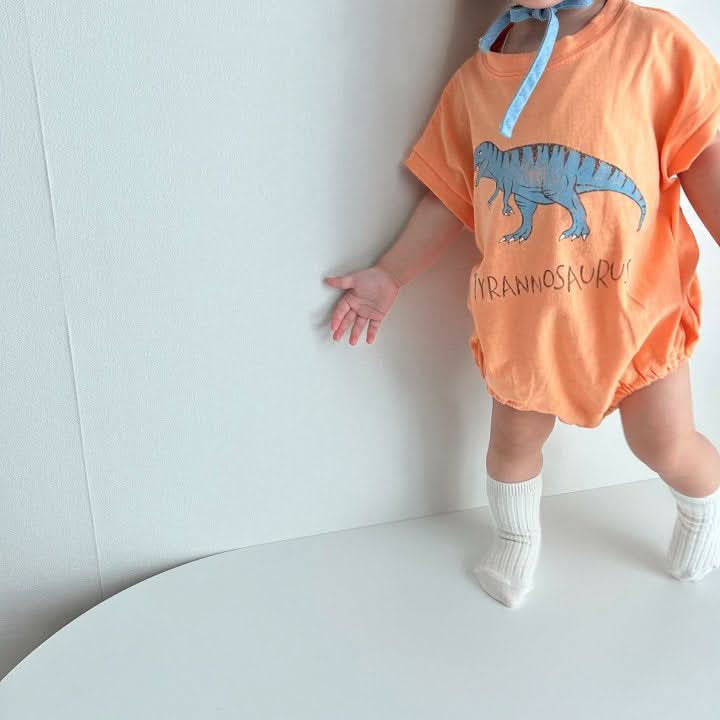 Baby Summer Dinosaur Short Sleeve Tee Romper (4-24m) - Orange Tyrannosaurus - AT NOON STORE