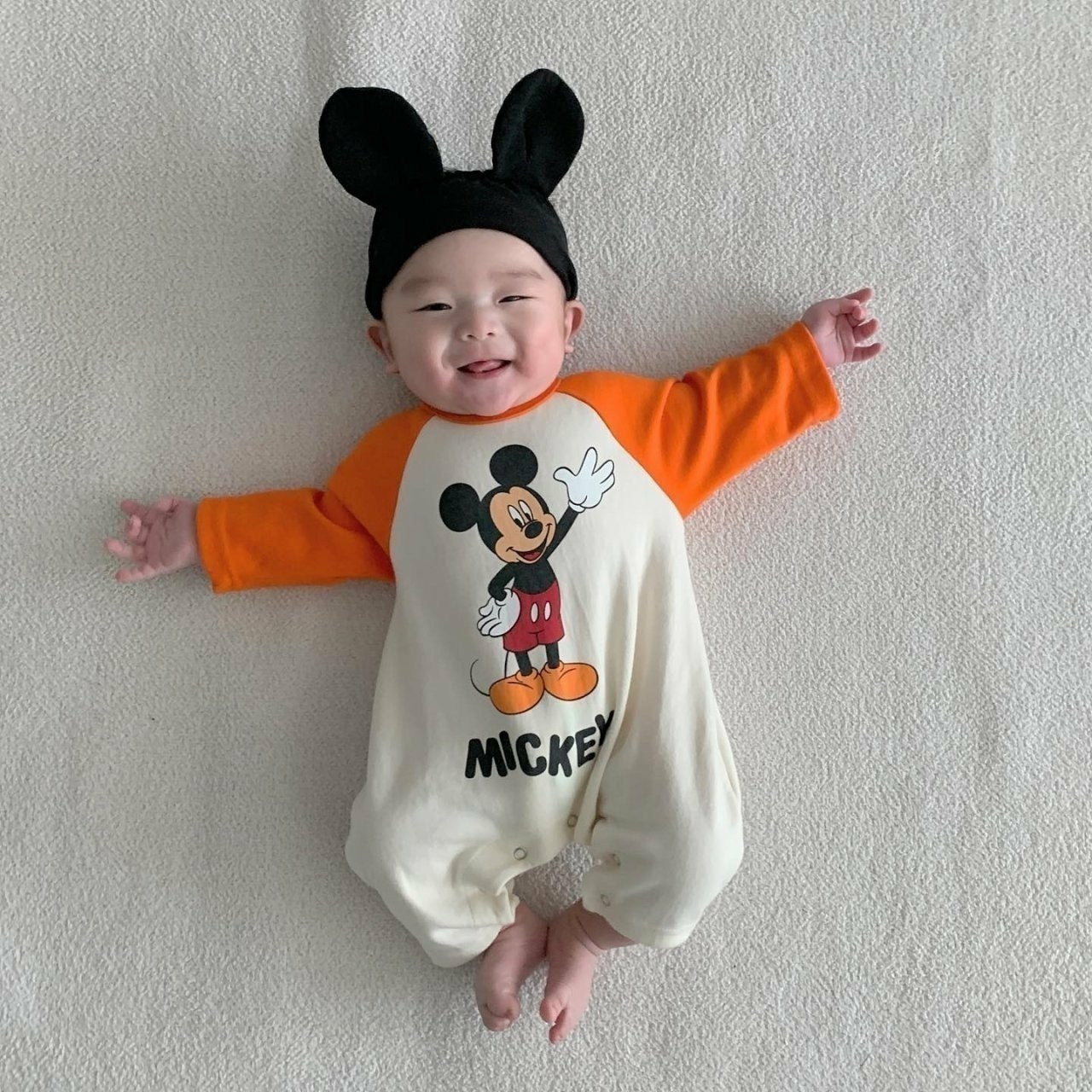 Baby Hi Mickey Mouse Colorblock Jumpsuit and Headband Set (3-12m) - Orange