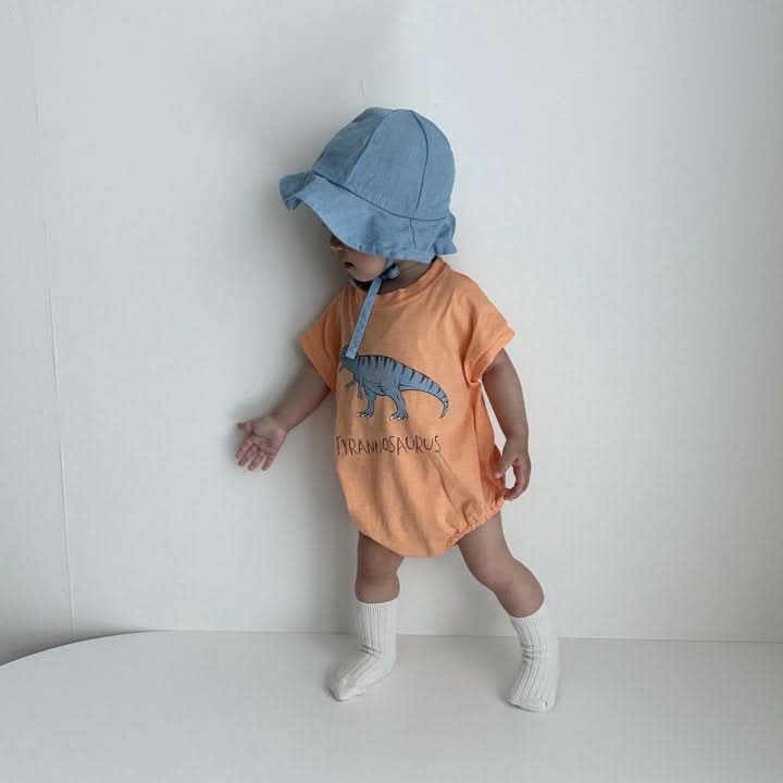 Baby Summer Dinosaur Short Sleeve Tee Romper (4-24m) - Orange Tyrannosaurus - AT NOON STORE