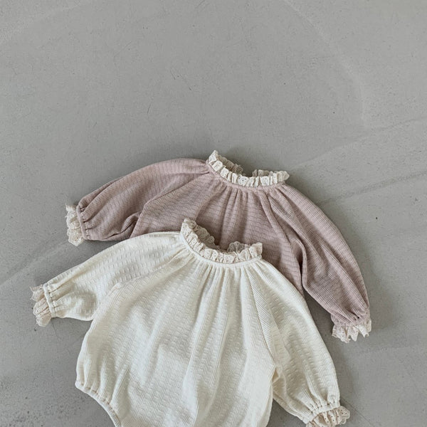Baby BH Lace Trim Bubble Romper (3-18m) - Cream - AT NOON STORE