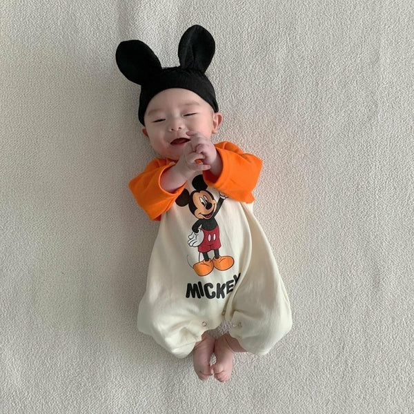 Baby Hi Mickey Mouse Colorblock Jumpsuit and Headband Set (3-12m) - Orange