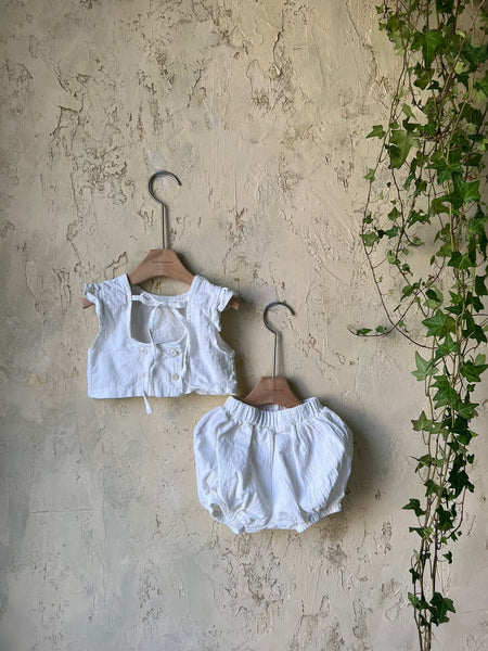 Toddler Button Back Crop Top and Bloomer Shorts Set (6-12m) - Cream - AT NOON STORE