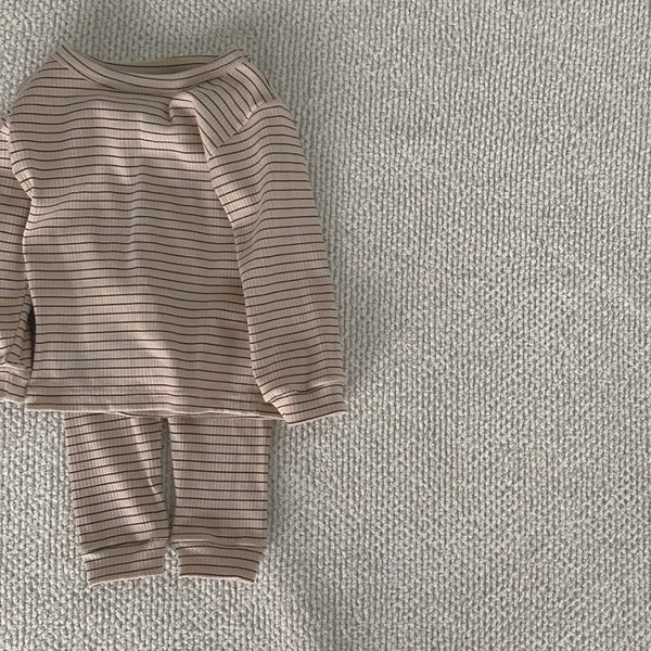 Toddler Striped Top and Pants Set (1-5y) - Beige - AT NOON STORE
