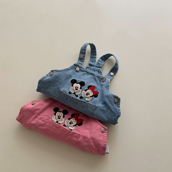 Baby Spring Mickey Mouse Embroidery Shortalls (3-18m) - Blue Denim