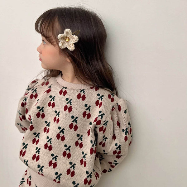 Kids Puff Sleeve Top &  Pants Set (4-5y) - Cherry