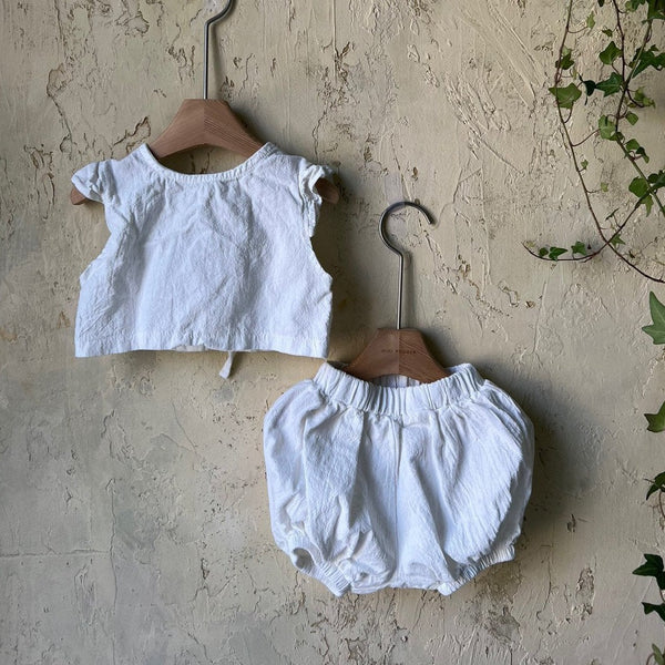 Toddler Button Back Crop Top and Bloomer Shorts Set (6-12m) - Cream