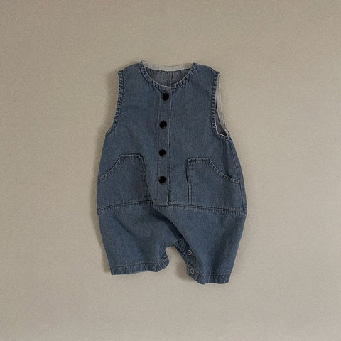 Baby Toddler Denim Jumpsuit (3-9m) - Dark Blue - AT NOON STORE