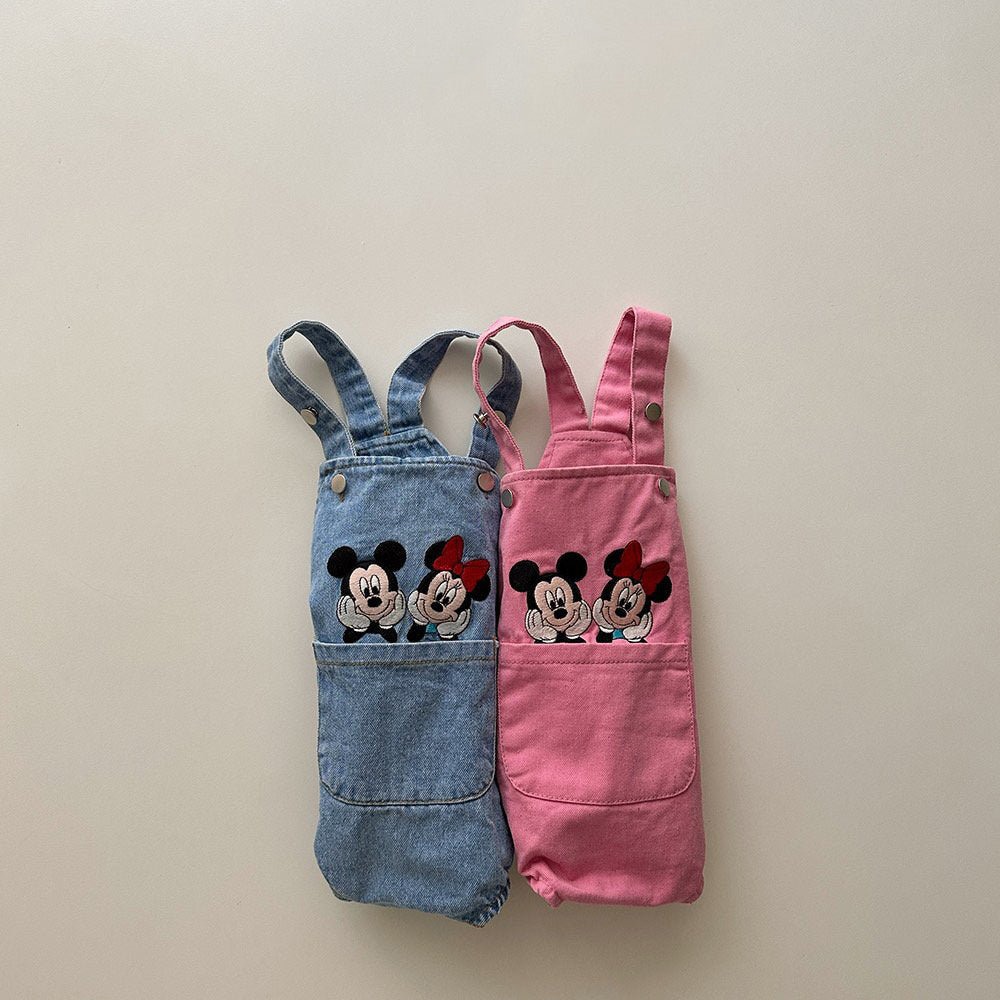 Baby Spring Mickey Mouse Embroidery Shortalls (3-6m) - Blue Denim - AT NOON STORE