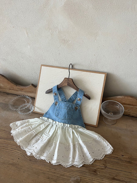 Toddler Denim Eyelet Lace Skirtall  (3-5y) - AT NOON STORE
