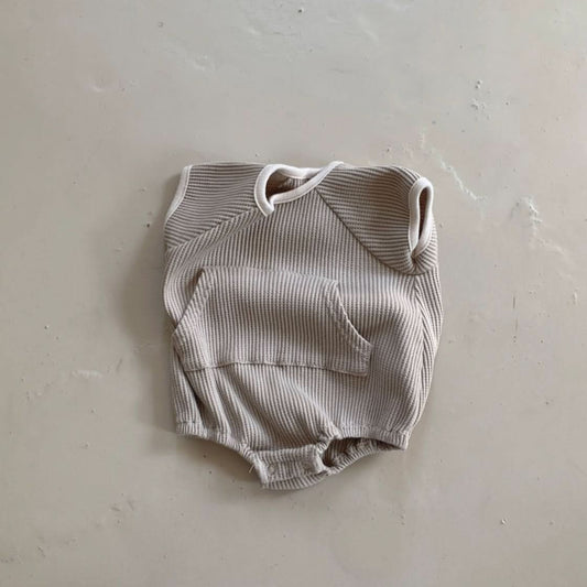 Baby BH Short Sleeve Kangaroo Pocket Waffle Romper (3-18m) - Beige - AT NOON STORE