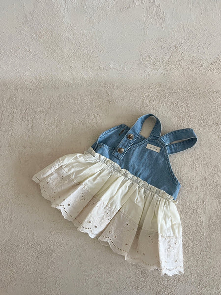 Toddler Denim Eyelet Lace Skirtall  (3-5y) - AT NOON STORE