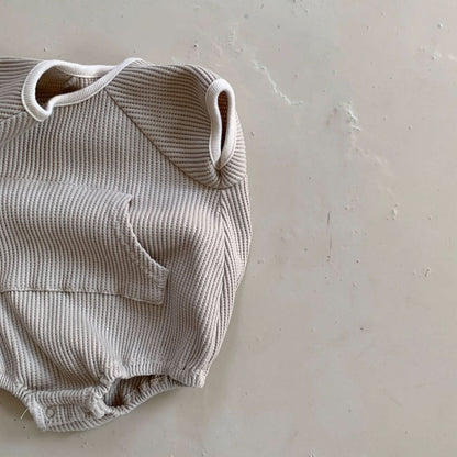 Baby BH Short Sleeve Kangaroo Pocket Waffle Romper (3-18m) - Beige - AT NOON STORE