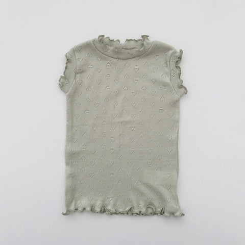 Toddler Heart Pointelle Lettuce-Edge Sleeveless Top (0-5y) - Mint - AT NOON STORE