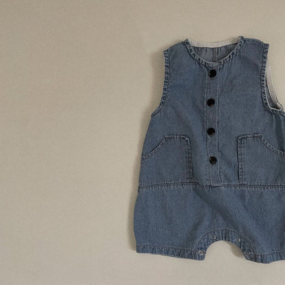 Baby Toddler Denim Jumpsuit (3-9m) - Dark Blue - AT NOON STORE