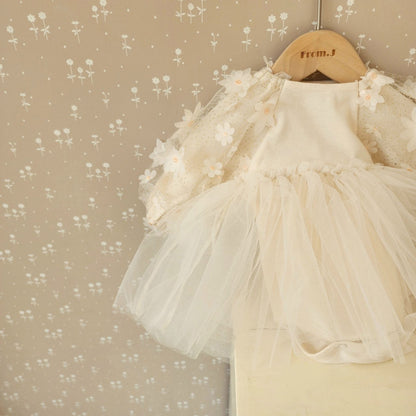 Baby 3D Flowers Puff Sleeve Tutu Dress Romper (3-18m) - Beige - AT NOON STORE