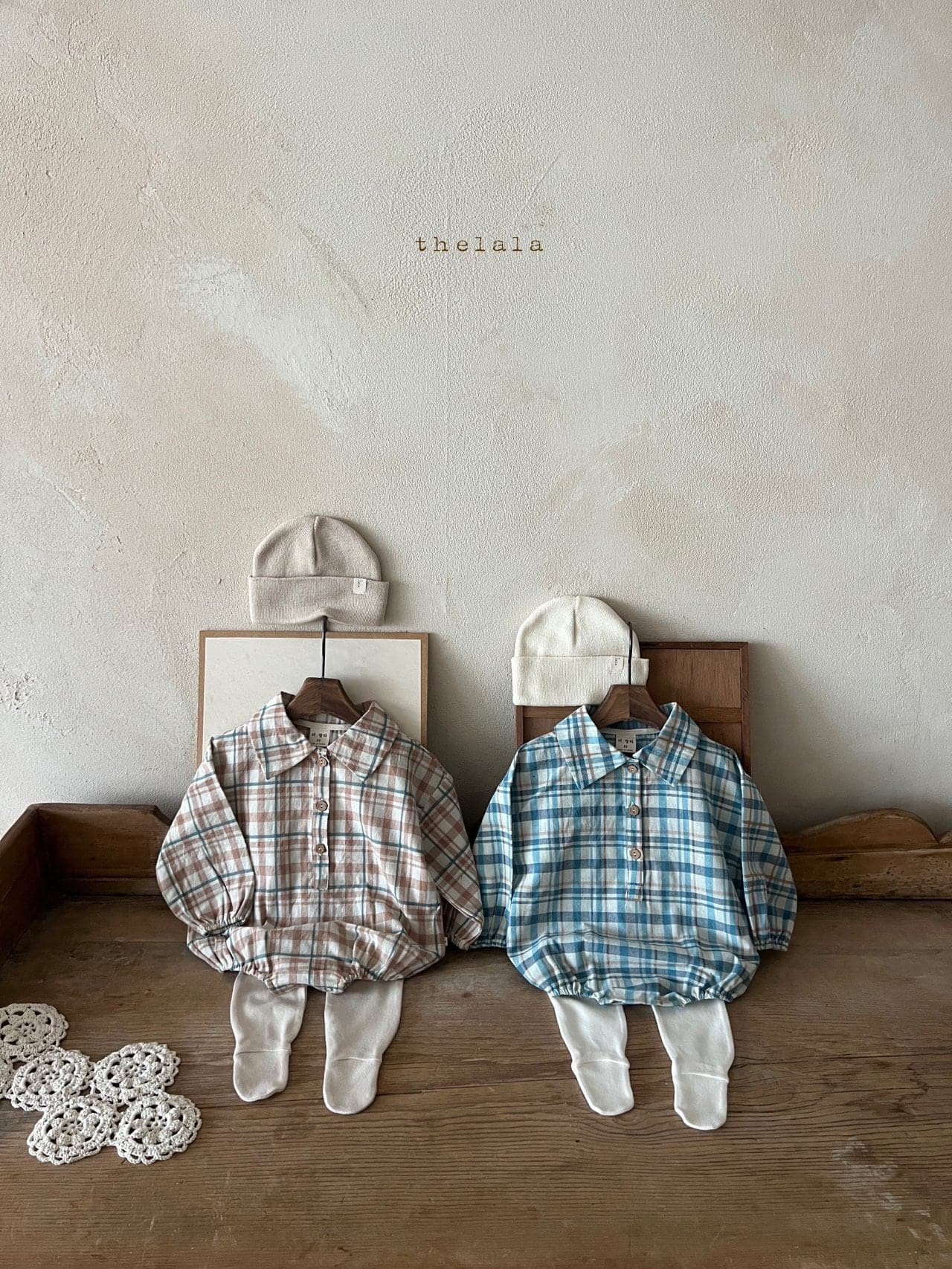 Baby Lala Spring Flannel Shirt Romper (0-24m) - Blue - AT NOON STORE