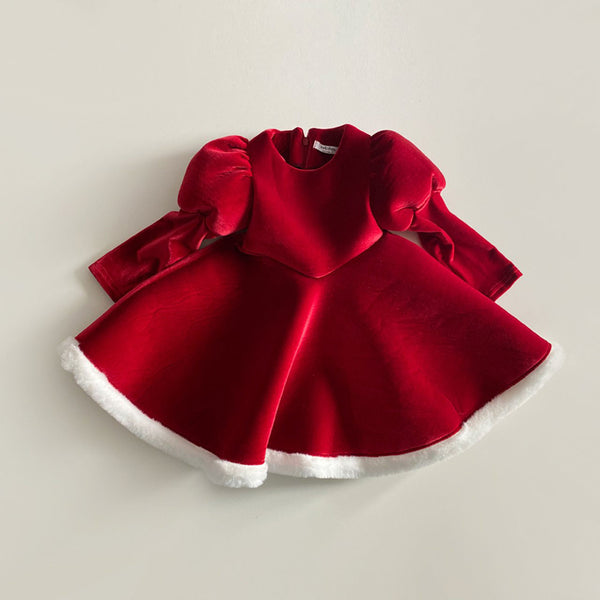 [PRE-ORDER]Girls Holiday Puff Sleeve Dress (2-6y)- Red - AT NOON STORE