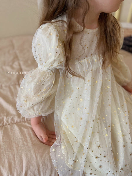 Kids Puff Sleeve Tulle Dress (2-5y) - Stars - AT NOON STORE