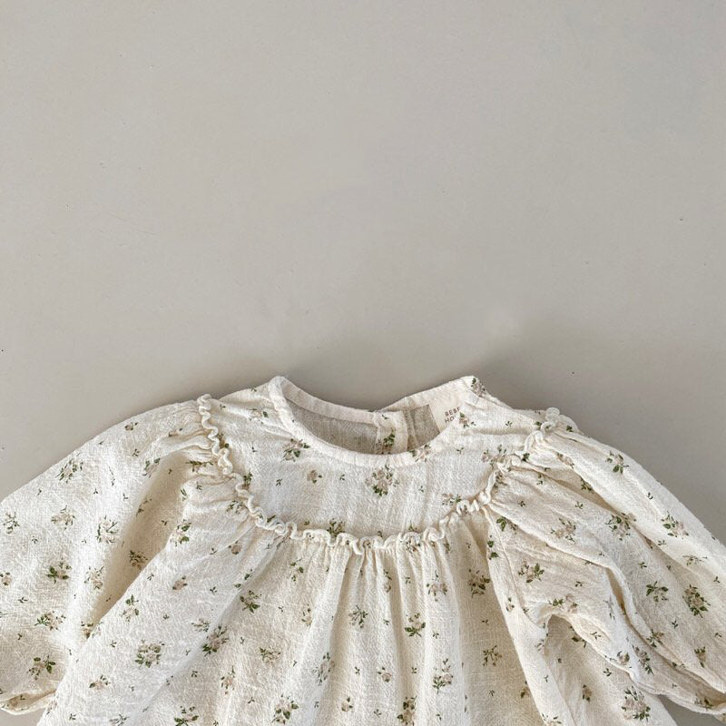 Baby BH Ruffle Yoke Floral Top (3-18m) - Beige Floral