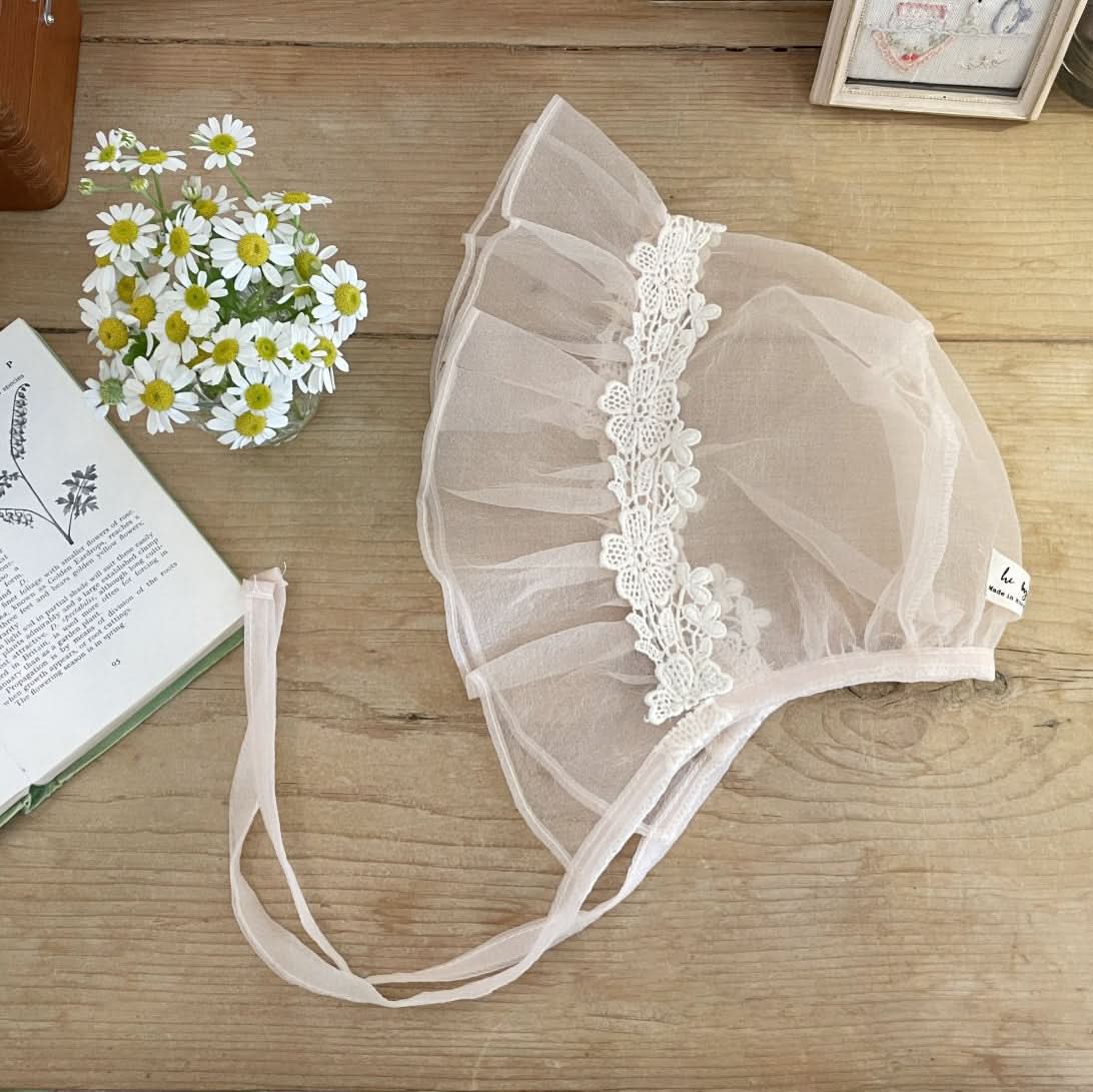 Baby Floral Lace Organza Bonnet (0-18m)