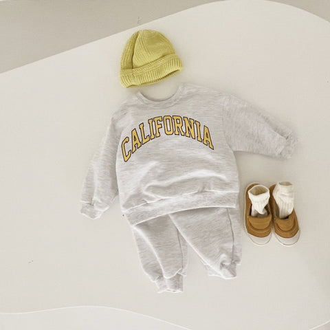 Kids California Print Sweatshirt & Jogger Pants Set (1-5yrs) - Heather Gray