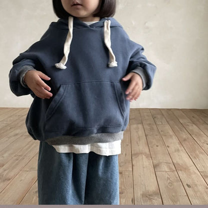 Kids Bella Kangaroo Pocket Cotton Hoodie (1-5y) - Blue kids outfit