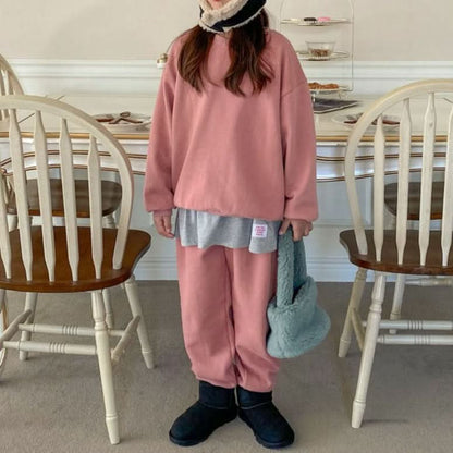 Kids Brushed Cotton Sweatshirt & Jogger Pants Set (1 - 2y) - Cocoa kids outfit
