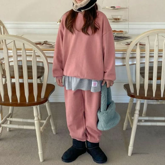 Kids Brushed Cotton Sweatshirt & Jogger Pants Set (1 - 2y) - Cocoa kids outfit