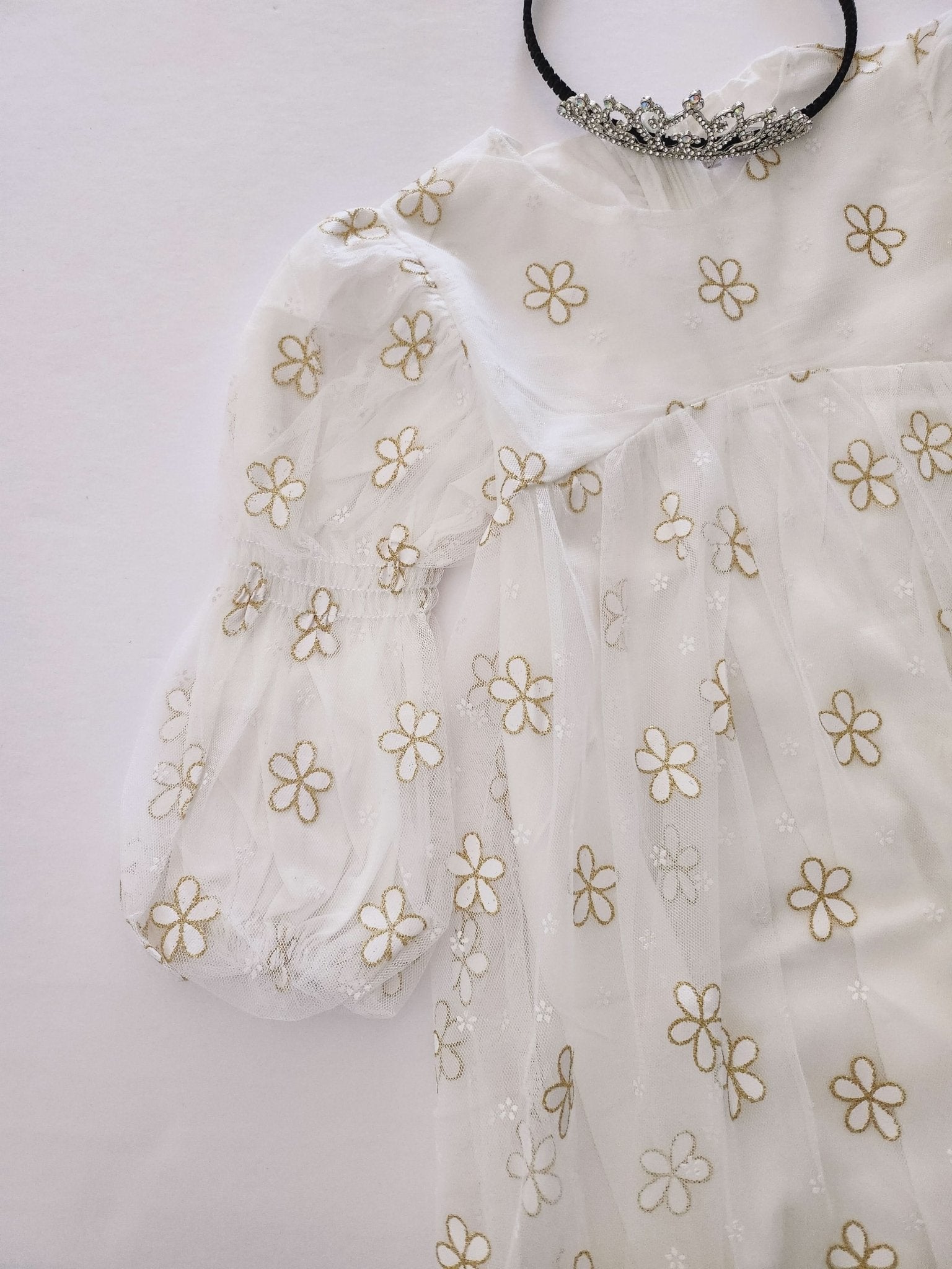 Kids Puff Sleeve Tulle Dress (2 - 5y) - Flower kids outfit