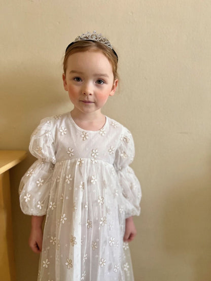 Kids Puff Sleeve Tulle Dress (2 - 5y) - Flower kids outfit