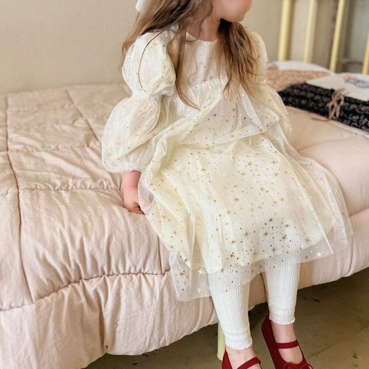 Kids Puff Sleeve Tulle Dress (2 - 5y) - Stars kids outfit