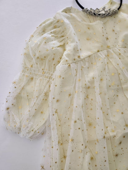 Kids Puff Sleeve Tulle Dress (2 - 5y) - Stars kids outfit