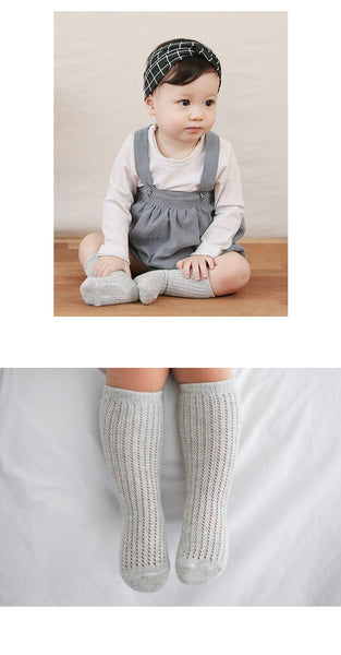 Baby Angel Pointelle Knee-High Socks (0-4y) - Grey - AT NOON STORE