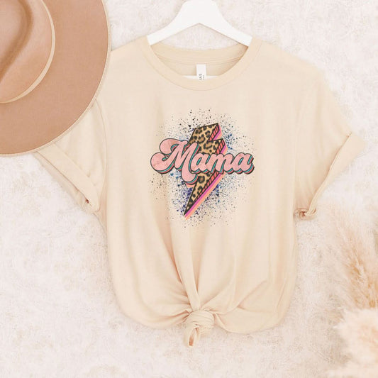 Mama Leopard Lightning Bolt Graphic Tee - Cream kids outfit