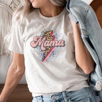 Mama Leopard Lightning Bolt Graphic Tee - Cream kids outfit
