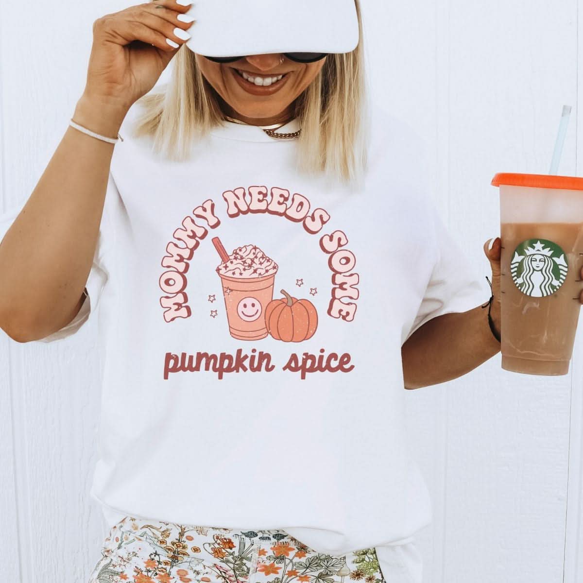 MAMA Mommy Needs Some Pumpkin Spice Graphic Tee - Light Cream kids outfit