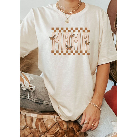 Mama Retro Butterfly Graphic Tee - Cream kids outfit