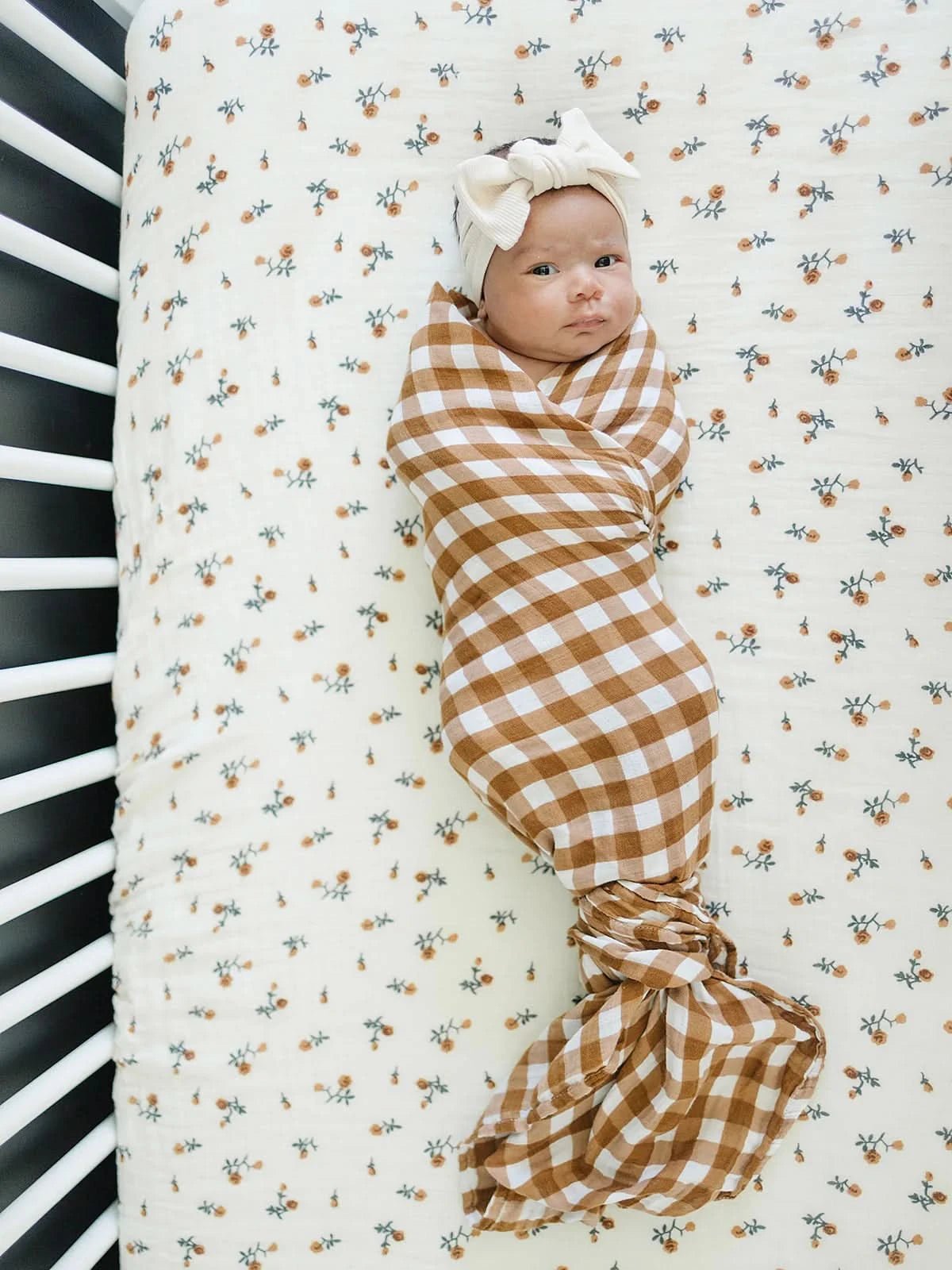 Mebie Cream Floral Muslin Crib Sheet kids outfit