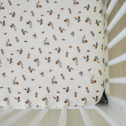 Mebie Cream Floral Muslin Crib Sheet kids outfit