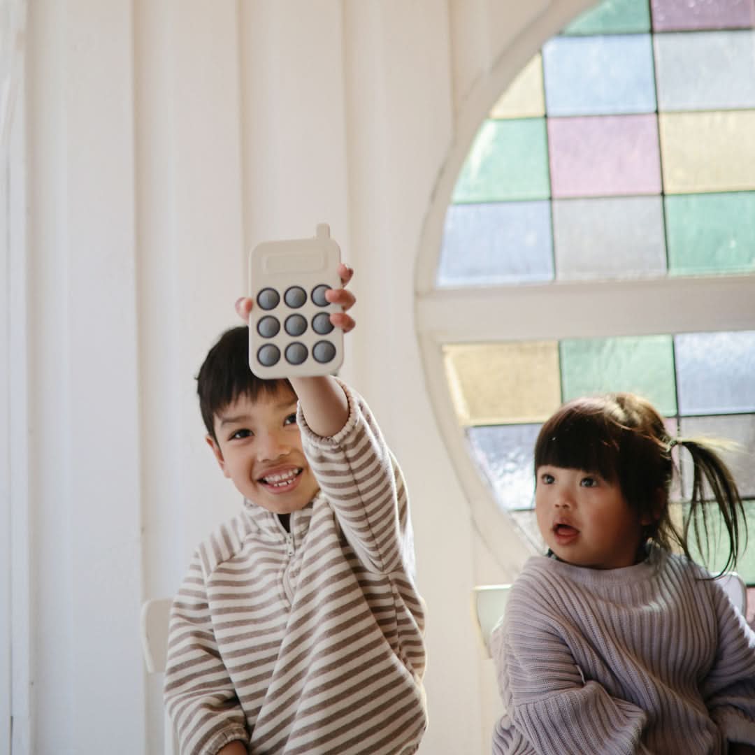 Mushie Phone Press Toy (Cambridge Blue) kids outfit