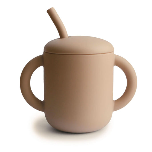 Mushie SILICONE TRAINING CUP + STRAW (NATURAL) kids outfit